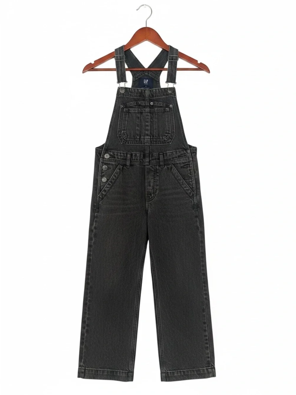 gap teen washed black denim overalls